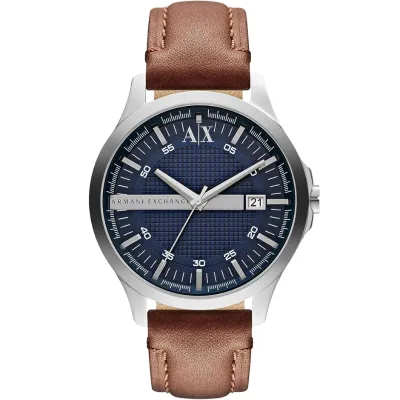 Armani Exchange Three-Hand Date Brown Leather Watch